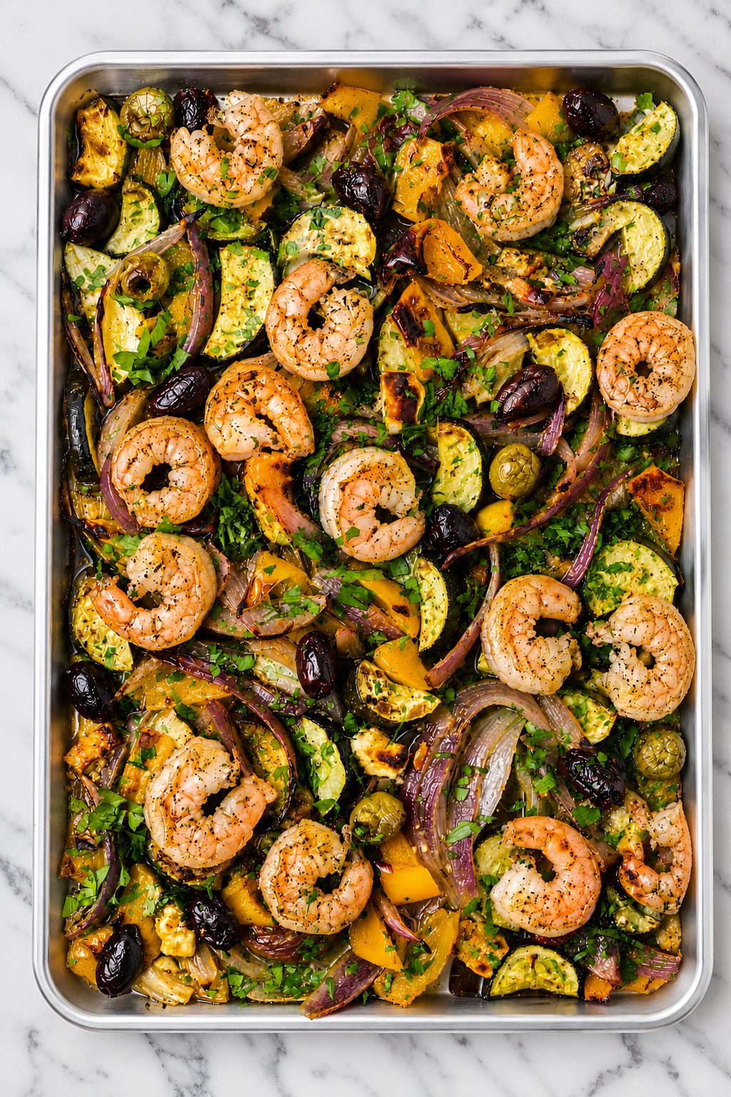 Greek Sheet Pan Shrimp with Roasted Vegetables